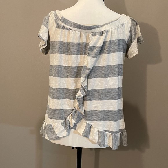 Cotton Bleu Womens Striped Sht Sl Ruffle Back Pullover Shirt sz L (No sz Label) - Picture 2 of 3